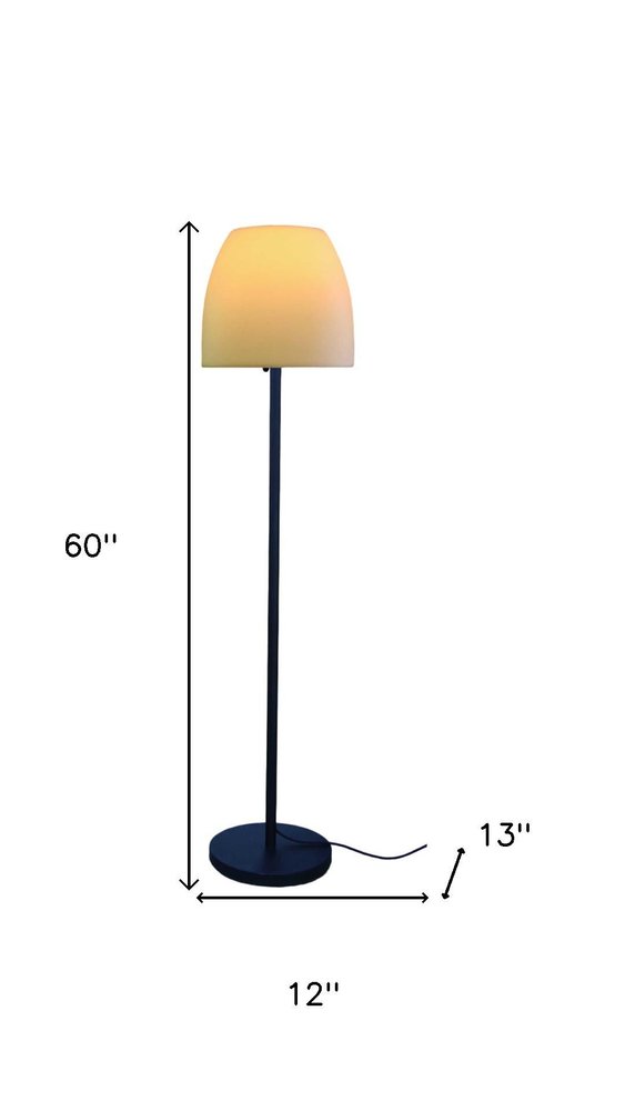 60" Black And White Metal Floor Lamp With White Bowl Shade