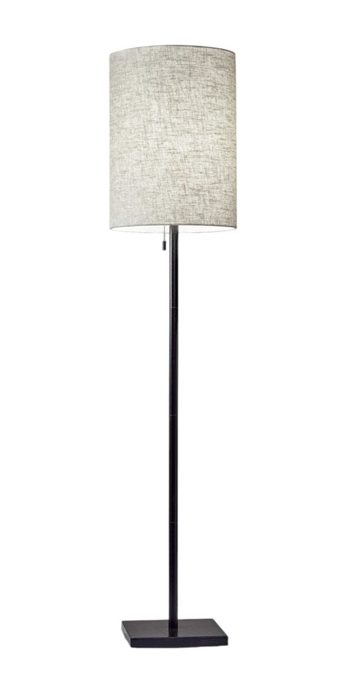 61" Brass Metal Floor Lamp With White Fabric Cylinder Shade
