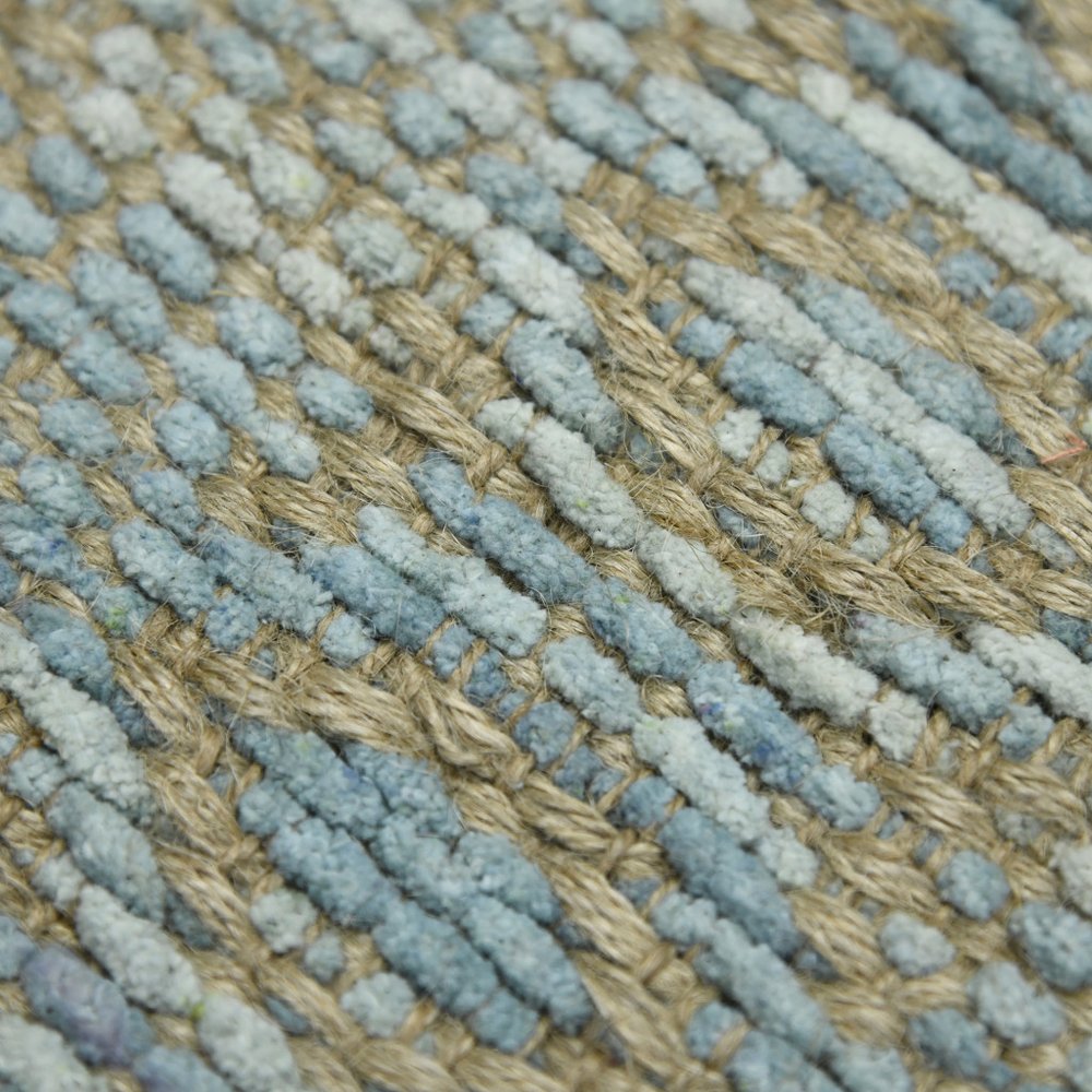 5' X 8' Light Blue And Tan Jute Geometric Flatweave Handmade Area Rug