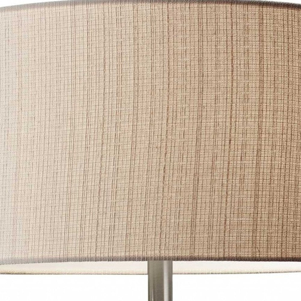 60" Brown Solid Wood Novelty Floor Lamp With Beige Fabric Drum Shade