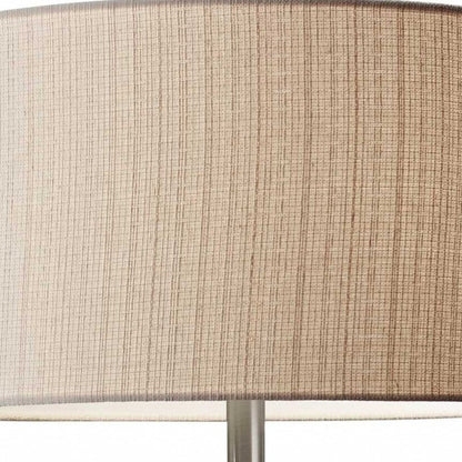 60" Brown Solid Wood Novelty Floor Lamp With Beige Fabric Drum Shade