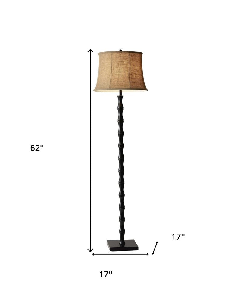 62" Brown And Black Floor Lamp With Beige Burlap Shade