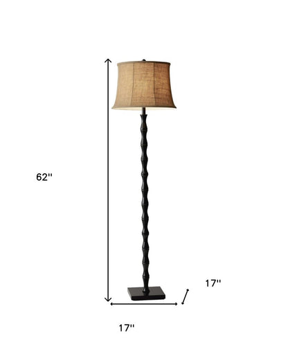 62" Brown And Black Floor Lamp With Beige Burlap Shade
