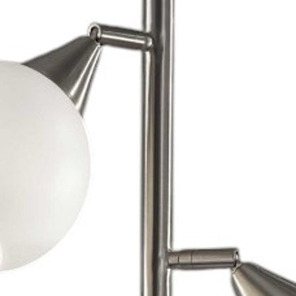 71" Silver Metal Floor Lamp With White Dome Shade