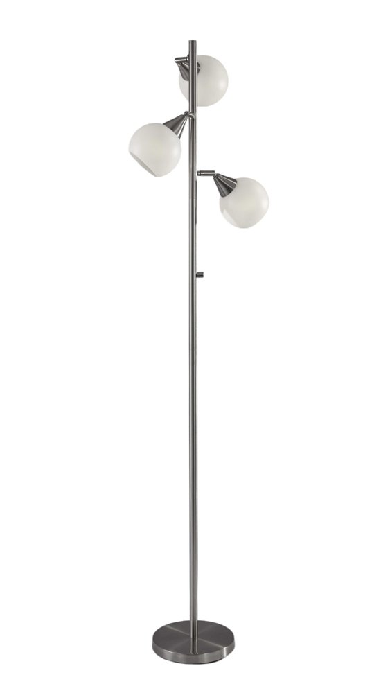 71" Silver Metal Floor Lamp With White Dome Shade