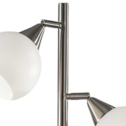 71" Silver Metal Floor Lamp With White Dome Shade
