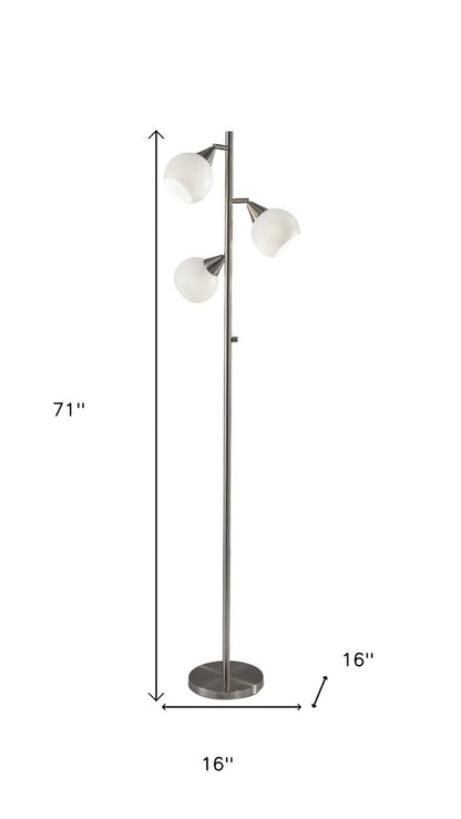 71" Silver Metal Floor Lamp With White Dome Shade