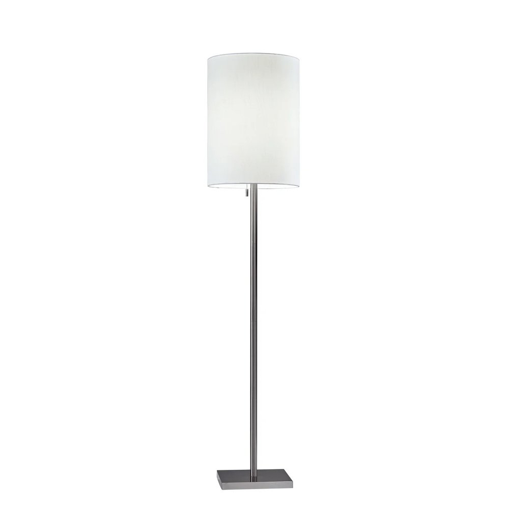 61" Brass Metal Floor Lamp With White Fabric Cylinder Shade