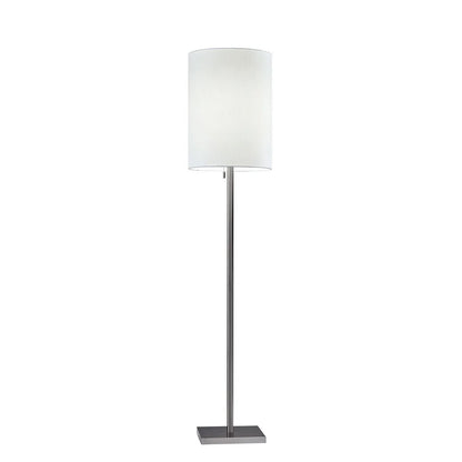 61" Brass Metal Floor Lamp With White Fabric Cylinder Shade