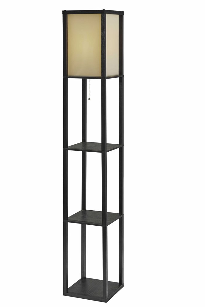 63" Black And White Solid Wood Column Floor Lamp With White Fabric Square Shade