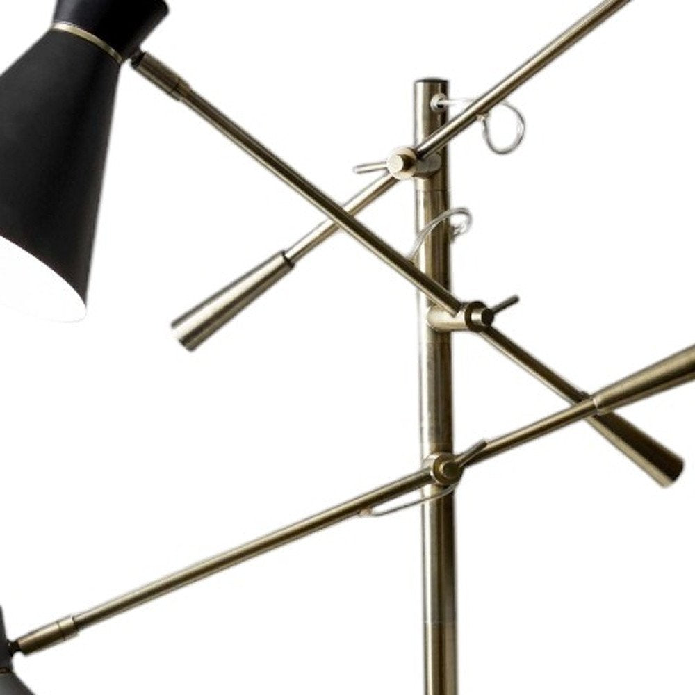 71" Brass Metal Novelty Floor Lamp With Black And White Iron Cone Shade