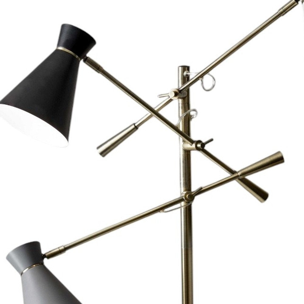 71" Brass Metal Novelty Floor Lamp With Black And White Iron Cone Shade