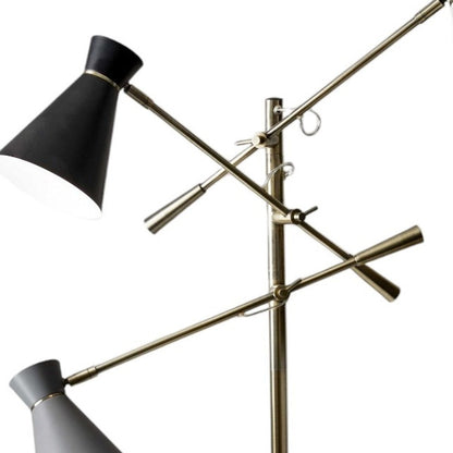 71" Brass Metal Novelty Floor Lamp With Black And White Iron Cone Shade