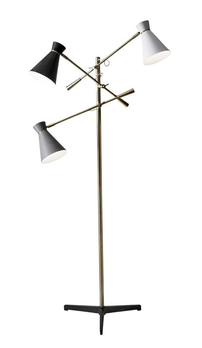71" Brass Metal Novelty Floor Lamp With Black And White Iron Cone Shade