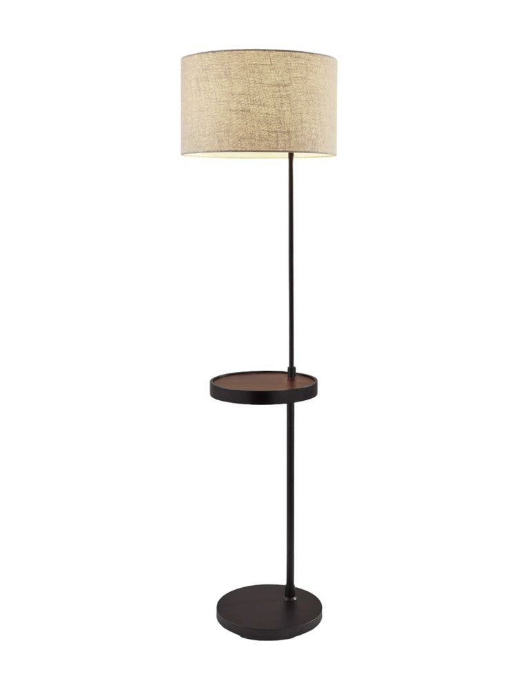 64" Beige And Black Tray Table Floor Lamp With Beige Fabric Drum Shade