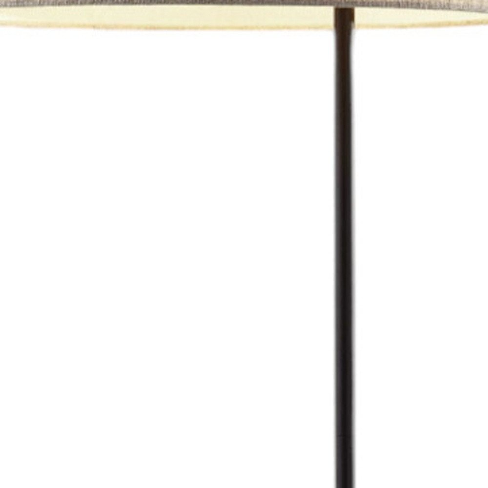 64" Beige And Black Tray Table Floor Lamp With Beige Fabric Drum Shade