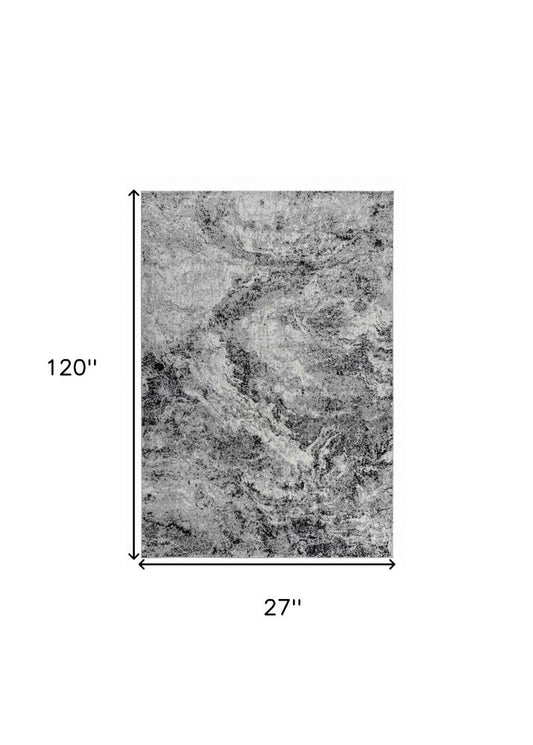 10' Black And Gray Abstract Runner Rug