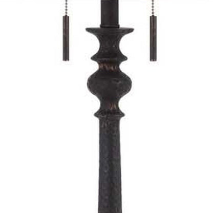 63" Rust Two Light Floor Lamp With Beige Fabric Square Shade