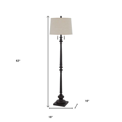 63" Rust Two Light Floor Lamp With Beige Fabric Square Shade