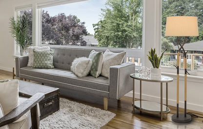 55" Black Traditional Shaped Floor Lamp With Tan Rectangular Shade