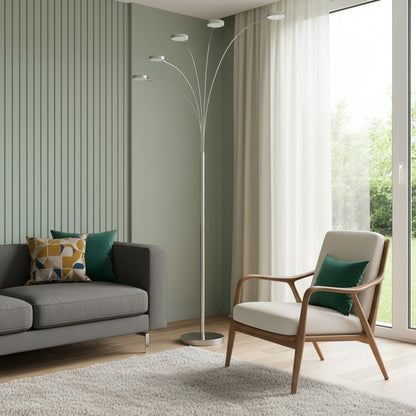 82" Nickel Five Light Led Arc Floor Lamp