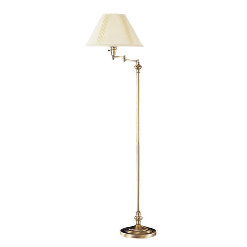 59" Bronze Metal Swing Arm Floor Lamp With Beige Fabric Empire Shade