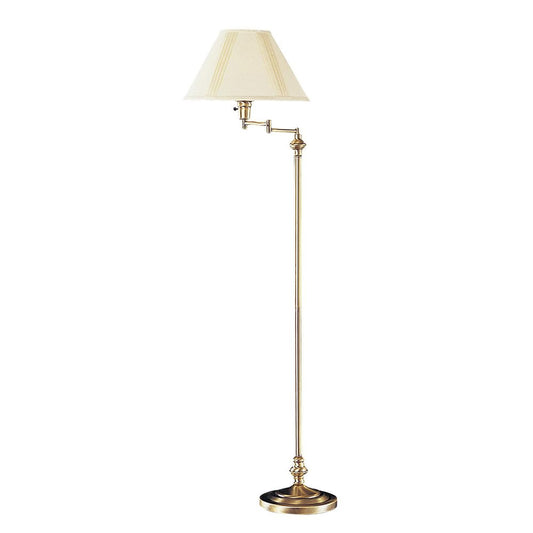 59" Bronze Metal Swing Arm Floor Lamp With Beige Fabric Empire Shade