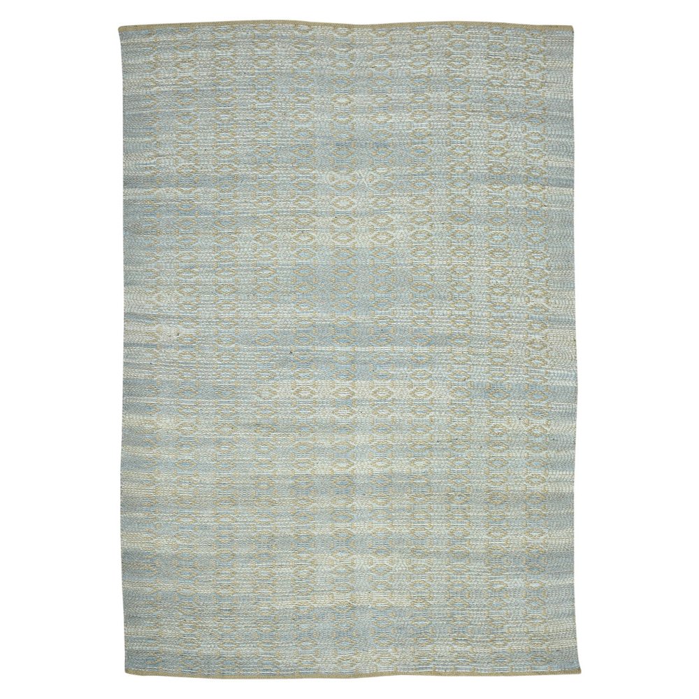 5' X 8' Light Blue And Tan Jute Geometric Flatweave Handmade Area Rug