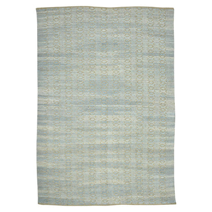5' X 8' Light Blue And Tan Jute Geometric Flatweave Handmade Area Rug