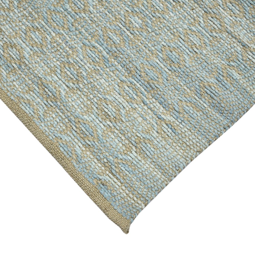 5' X 8' Light Blue And Tan Jute Geometric Flatweave Handmade Area Rug