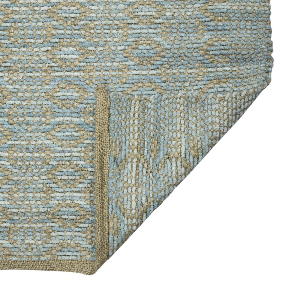 5' X 8' Light Blue And Tan Jute Geometric Flatweave Handmade Area Rug