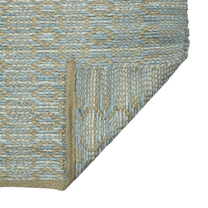 5' X 8' Light Blue And Tan Jute Geometric Flatweave Handmade Area Rug