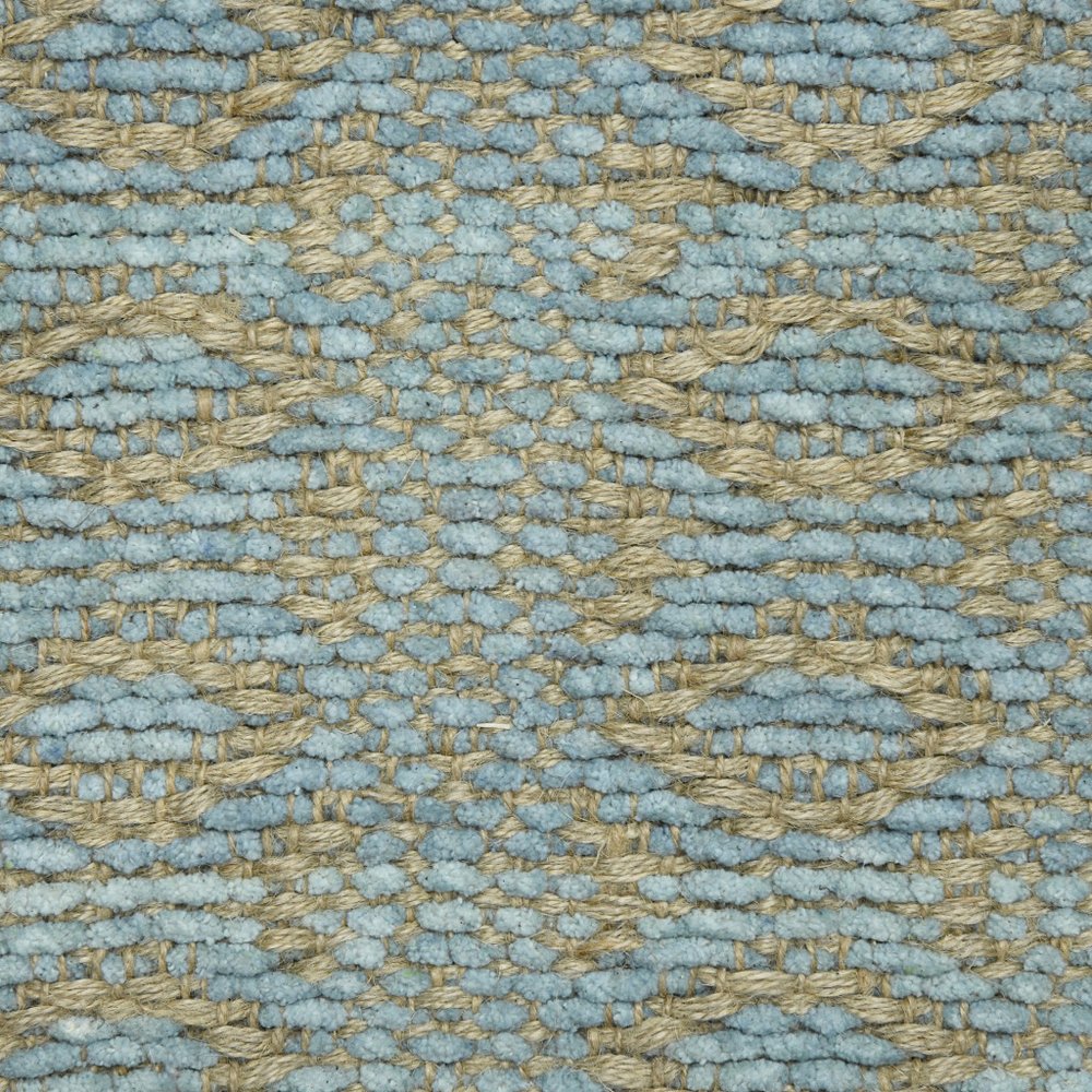 5' X 8' Light Blue And Tan Jute Geometric Flatweave Handmade Area Rug