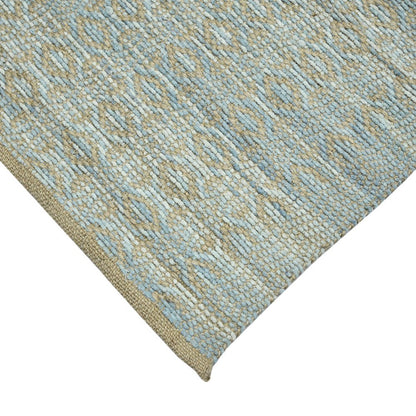 5' X 8' Light Blue And Tan Jute Geometric Flatweave Handmade Area Rug