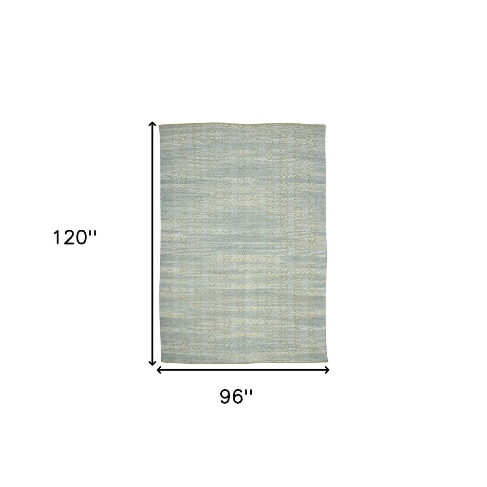 5' X 8' Light Blue And Tan Jute Geometric Flatweave Handmade Area Rug