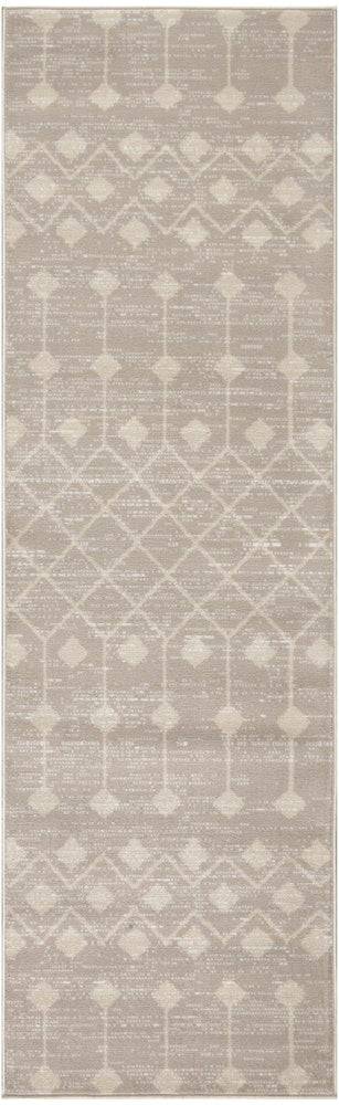 10' Beige Geometric Power Loom Runner Rug