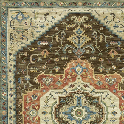 5' X 8' Brown And Orange Oriental Area Rug With Fringe