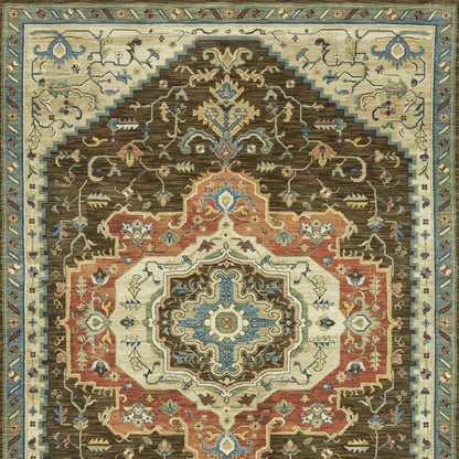 5' X 8' Brown And Orange Oriental Area Rug With Fringe