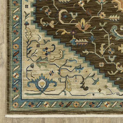 5' X 8' Brown And Orange Oriental Area Rug With Fringe