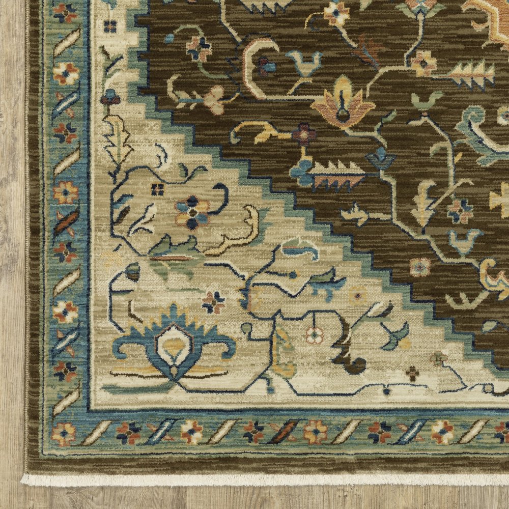 5' X 8' Brown And Orange Oriental Area Rug With Fringe