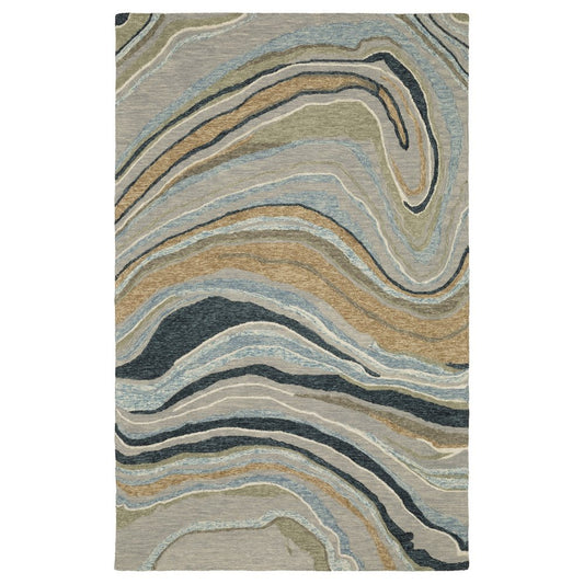 5' X 8' Gray And Blue Wool Abstract Hand Tufted Area Rug
