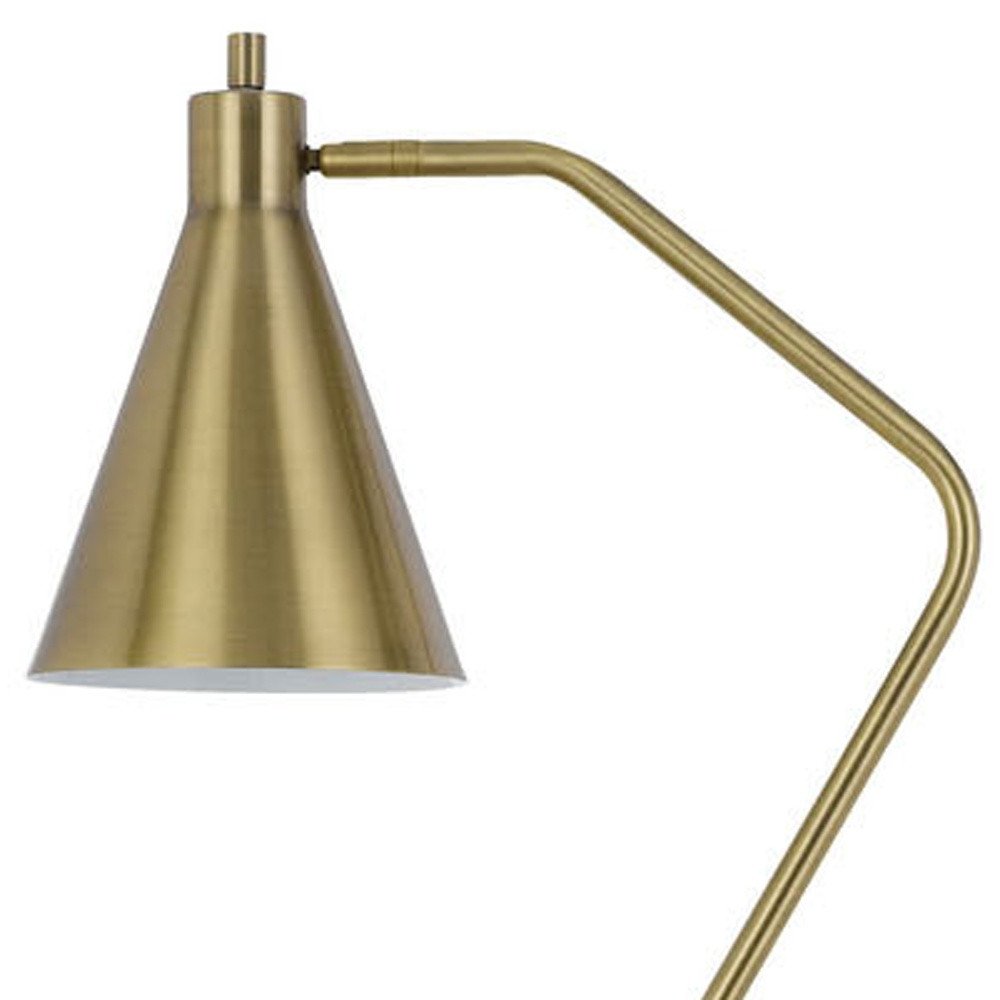 63" Antiqued Brass Metal Reading Floor Lamp With Antiqued Brass Metal Cone Shade