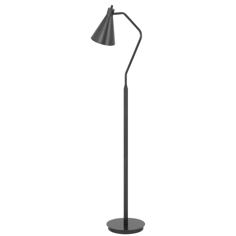 63" Gray Metal Reading Floor Lamp With Gray Metal Cone Shade