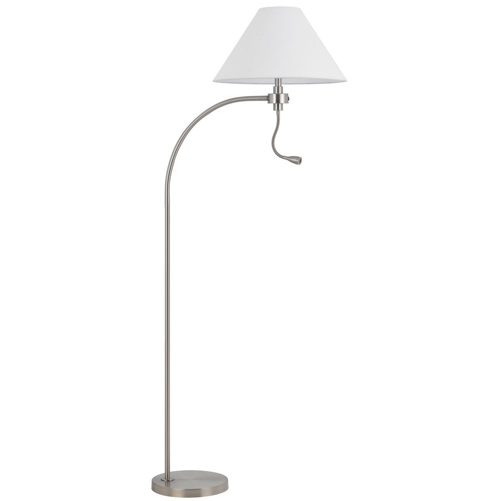 68" Nickel Metal Reading Floor Lamp With White Fabric Empire Shade