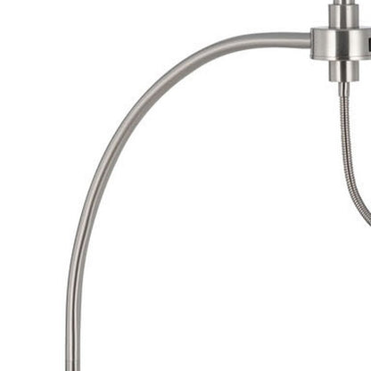 68" Nickel Metal Reading Floor Lamp With White Fabric Empire Shade