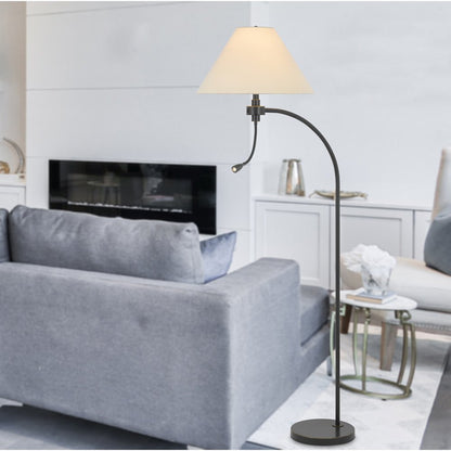 68" Bronze Metal Reading Floor Lamp With Off White Fabric Empire Shade