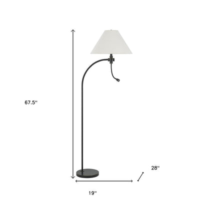 68" Bronze Metal Reading Floor Lamp With Off White Fabric Empire Shade