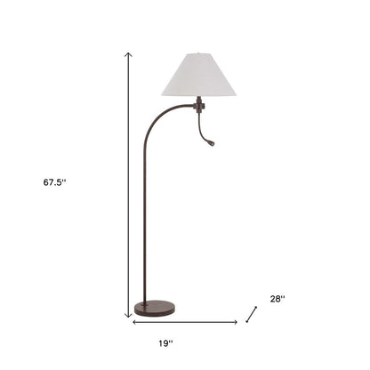 68" Rust Metal Reading Floor Lamp With Gray Fabric Empire Shade