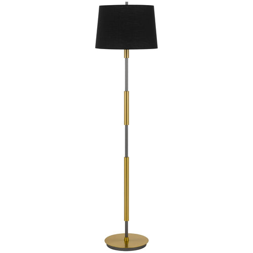 60" Antiqued Brass Metal Floor Lamp With Black Fabric Drum Shade