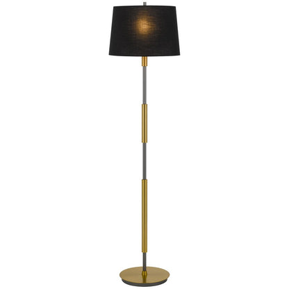 60" Antiqued Brass Metal Floor Lamp With Black Fabric Drum Shade
